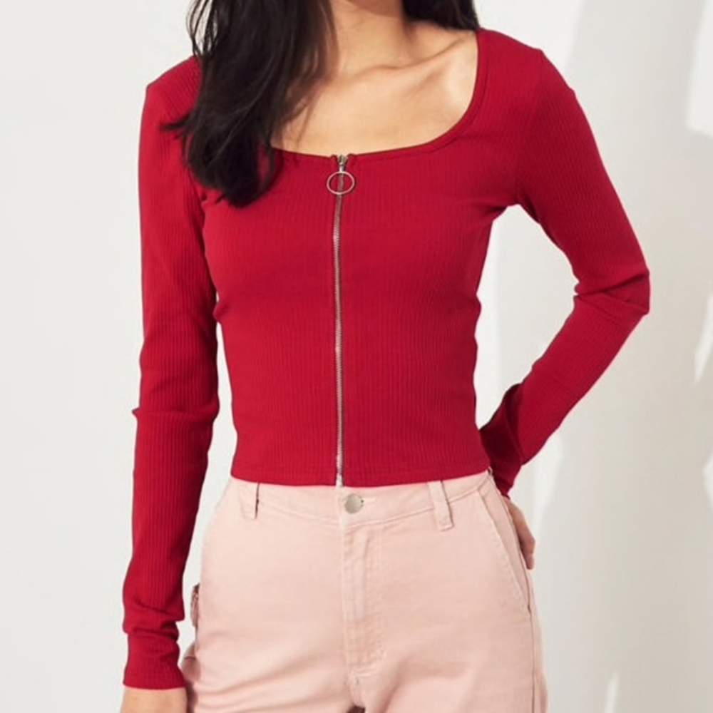 Hollister Full Zip Square Neck Top